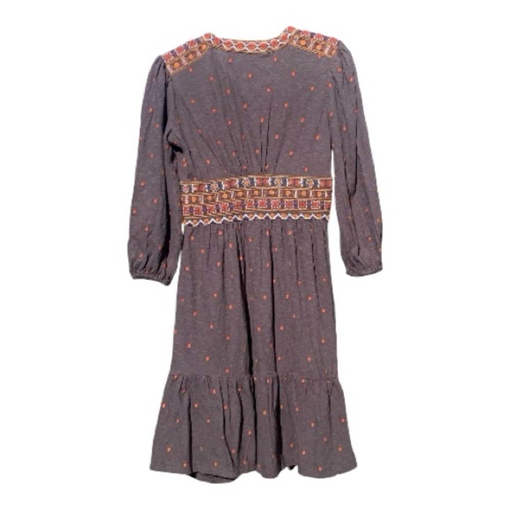 Denim & Co Canyon Retreat Button Down Midi Dress Brown with Embroidery XXSP - Picture 3 of 12